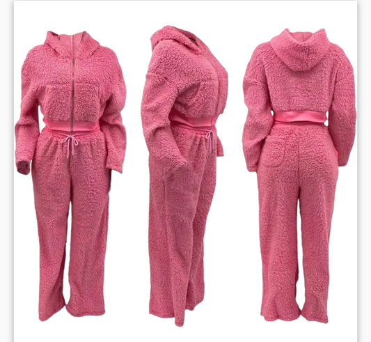 Fuzzy 2 Piece Crop Top and Fuzzy Pants Set