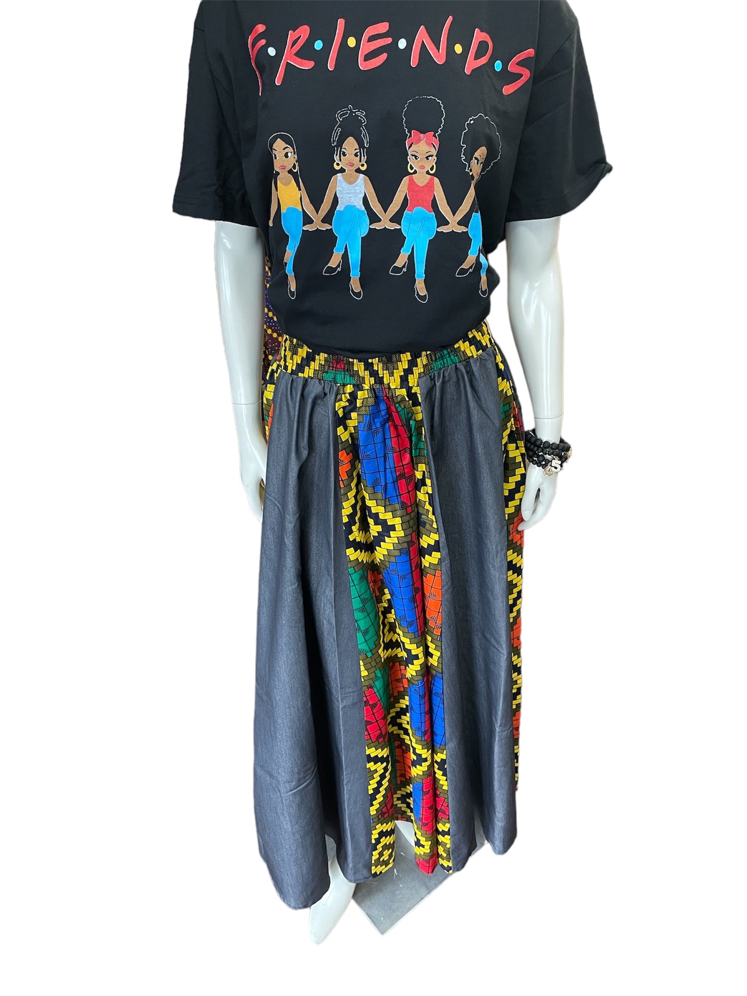 Women's African Jean Skirt With Headband