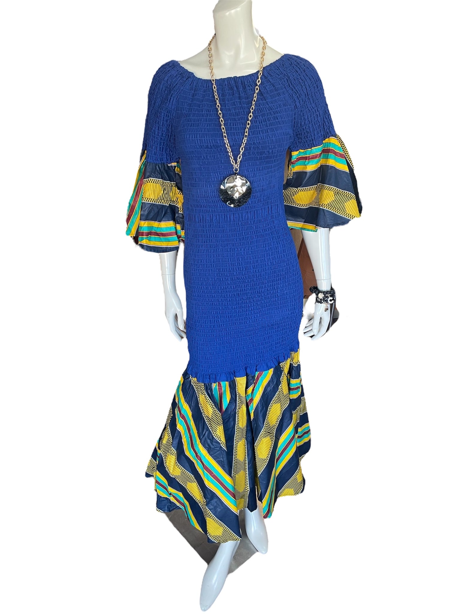 Women's African Shirred Mermaid Long Dress With Headwrap