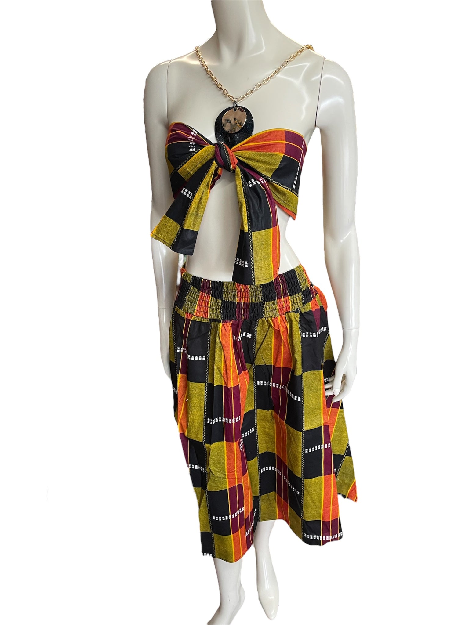 Women's African Midi Skirt and Headwrap