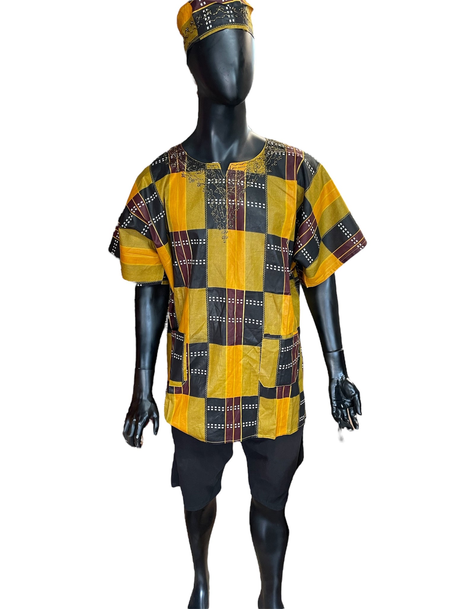 Men's African Tunic Shirt With Kufi Cap