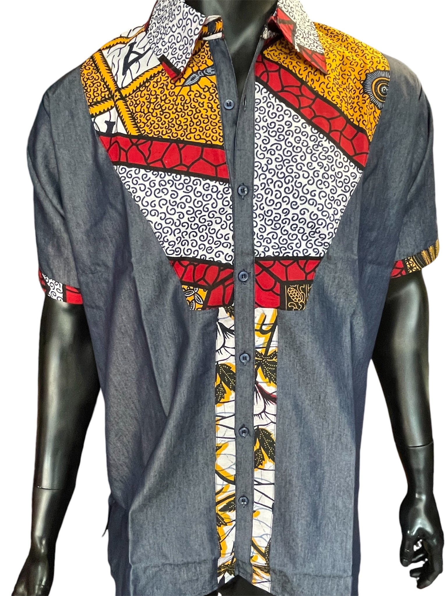 Men's African Button Up Jean Shirt