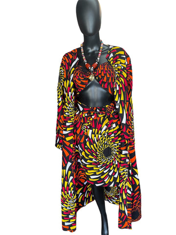 Women's 3 Piece Authentic African 3 piece Skirt and Duster Jacket Set
