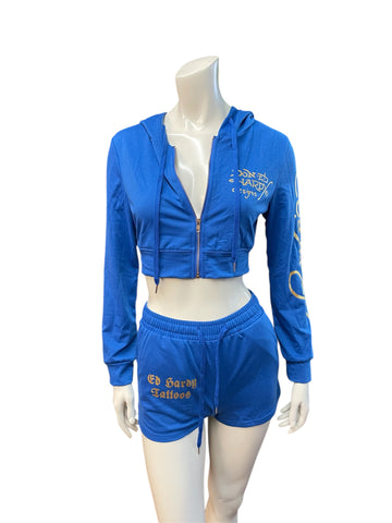 Ed Hardy Tattoos Zip-Up Jacket and Shorts Set or Lounge Wear