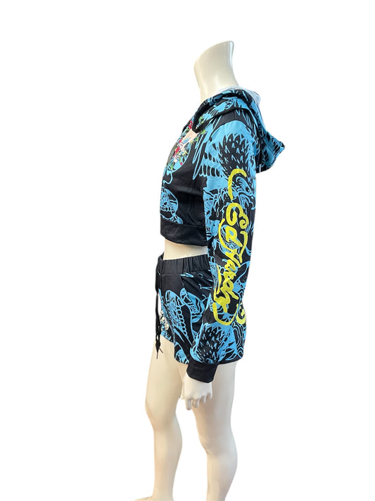 Ed Hardy Love Kills Slowly Zip-Up Jacket and Shorts Set or Lounge Wear