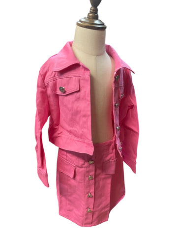 Cute Little Kids Pink Jean Jacket and Jean Skirt Set