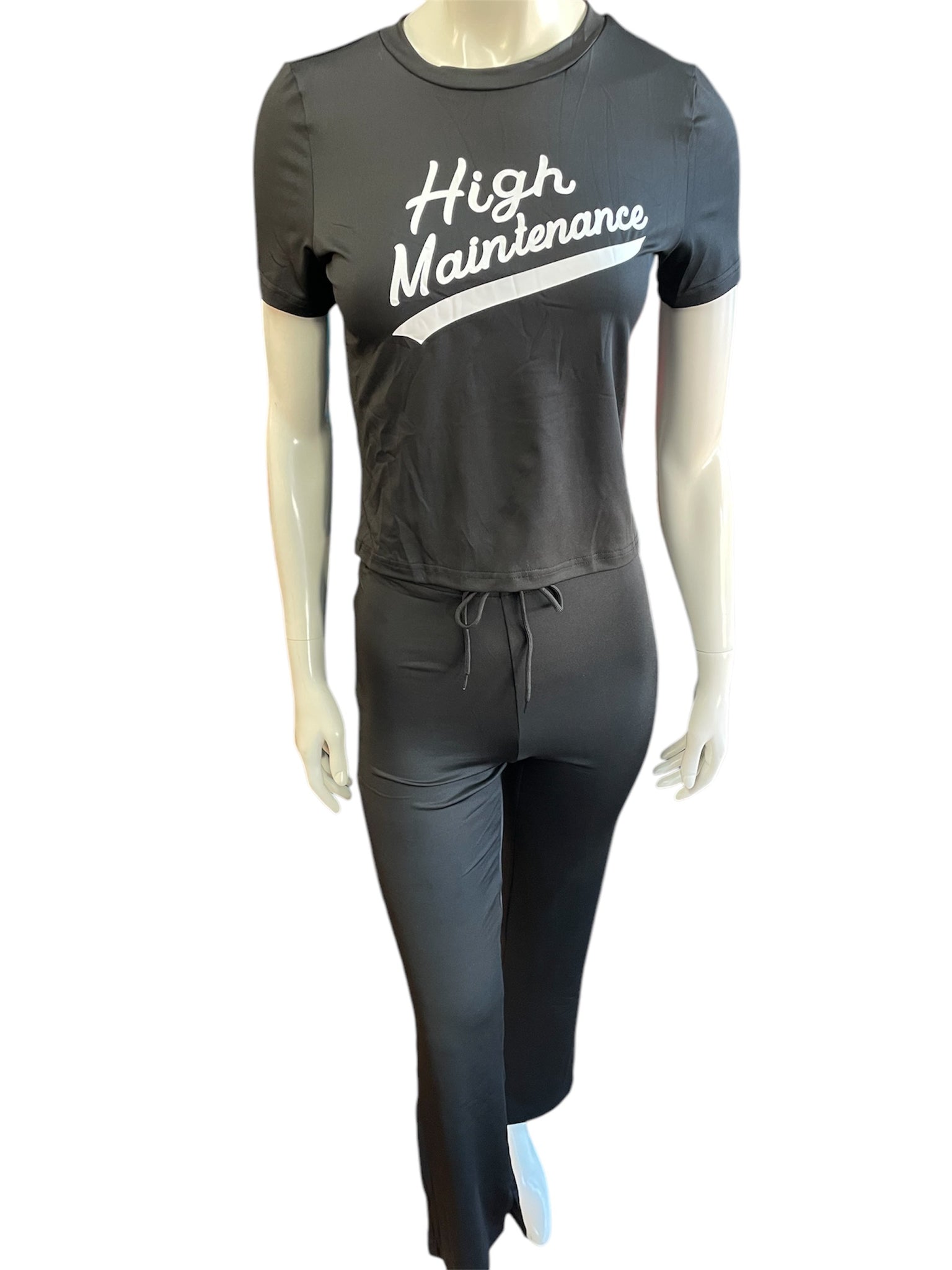 2 Piece High Maintenance Black and White Top and High Waisted Flare Pants Set