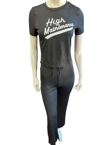 2 Piece High Maintenance Black and White Top and High Waisted Flare Pants Set