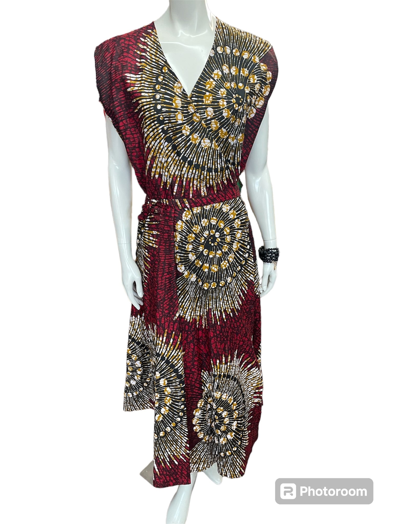 African Woman's Wrap Dress With Head Wrap